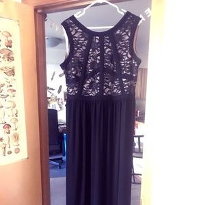 Sleeveless Floor-Length Black Dress w/ Lace Detail